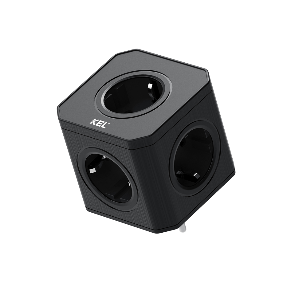 Stromverteiler, 5-fach Schuko-steckdose, Schwarz