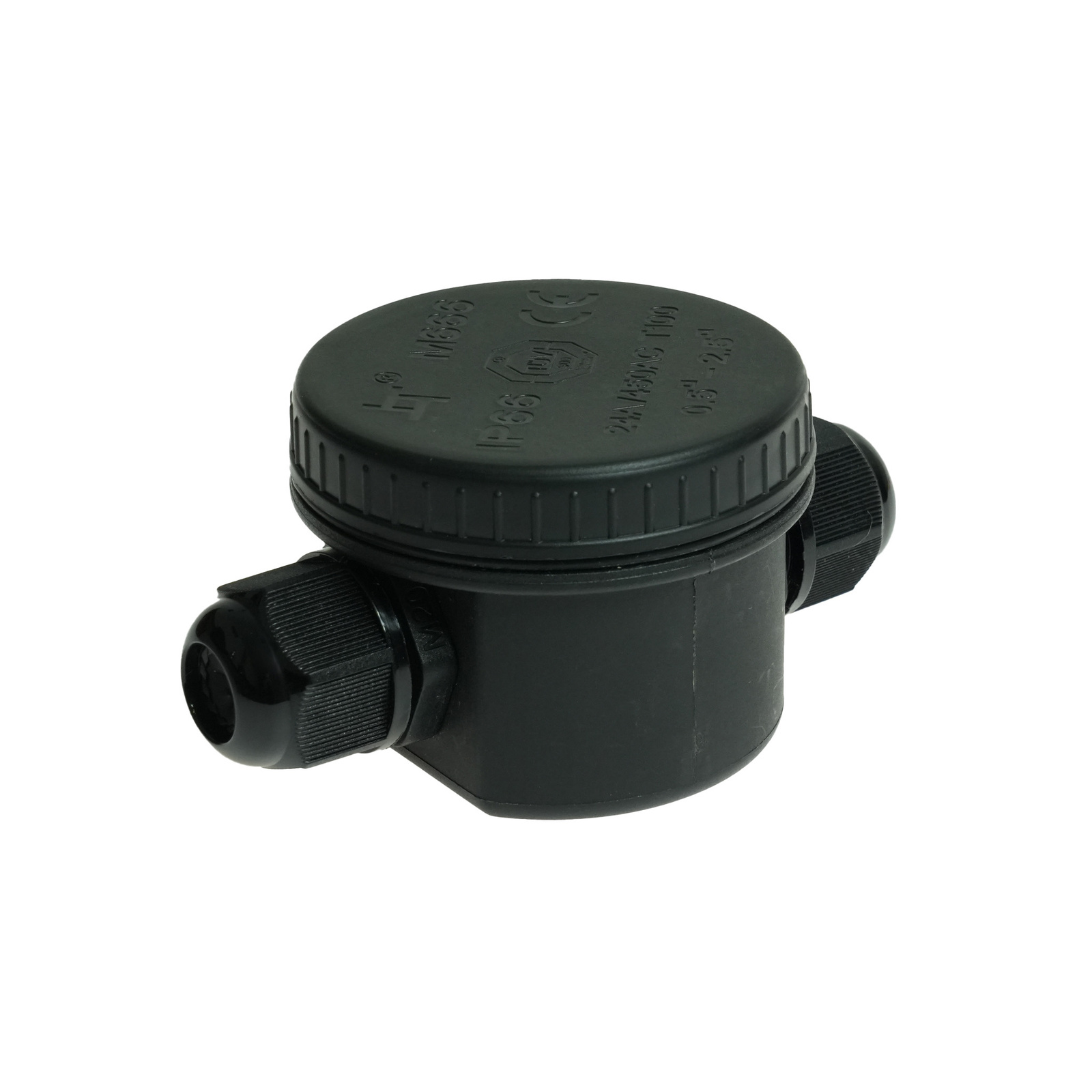 Runde Installationsdose Ip66 Mit 3-wege-anschluss, Schwarz, Hermetisch