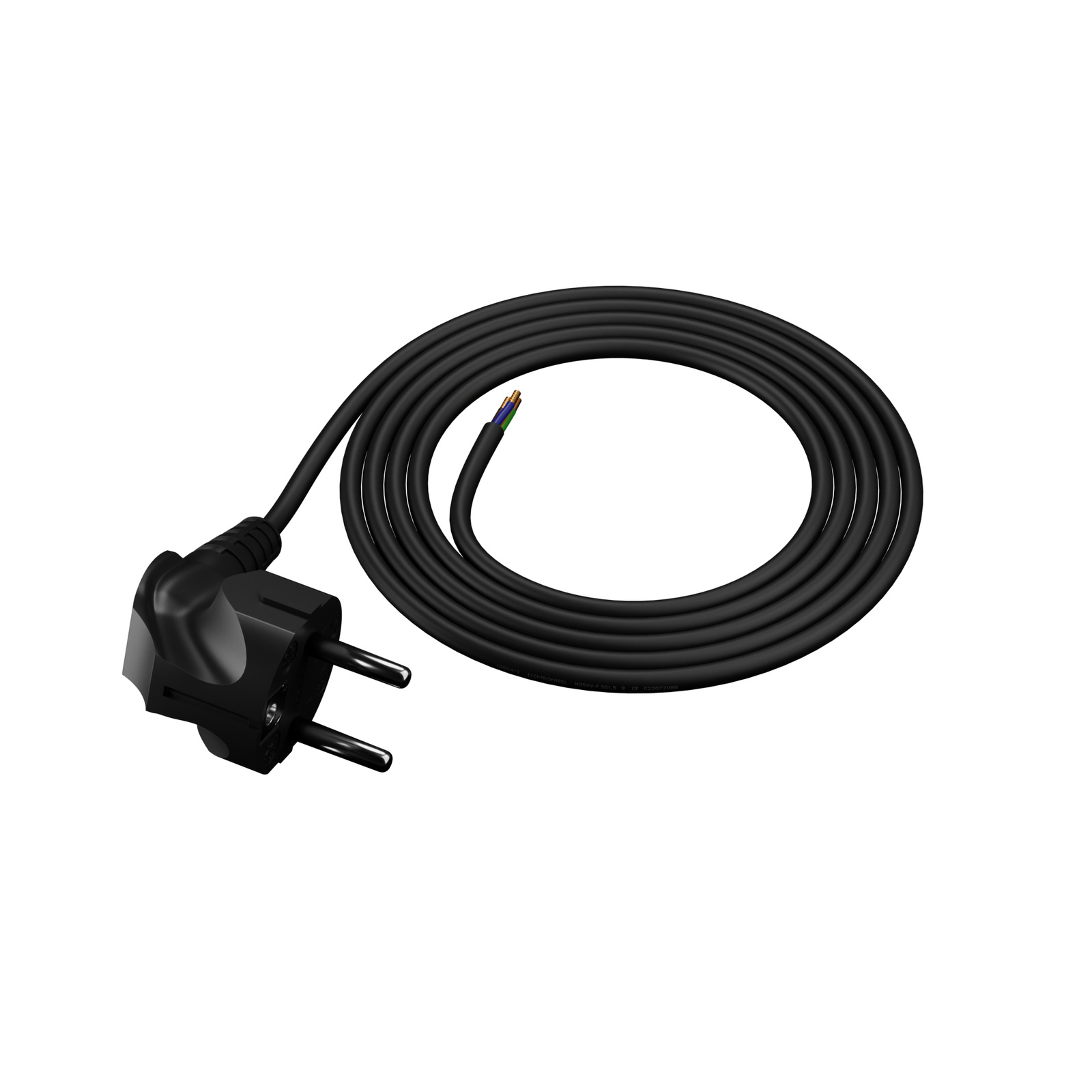 2 M Langes Anschlusskabel Mit Abgewinkeltem Stecker, 3 X 1 Mm² Schwarzes Stromkabel