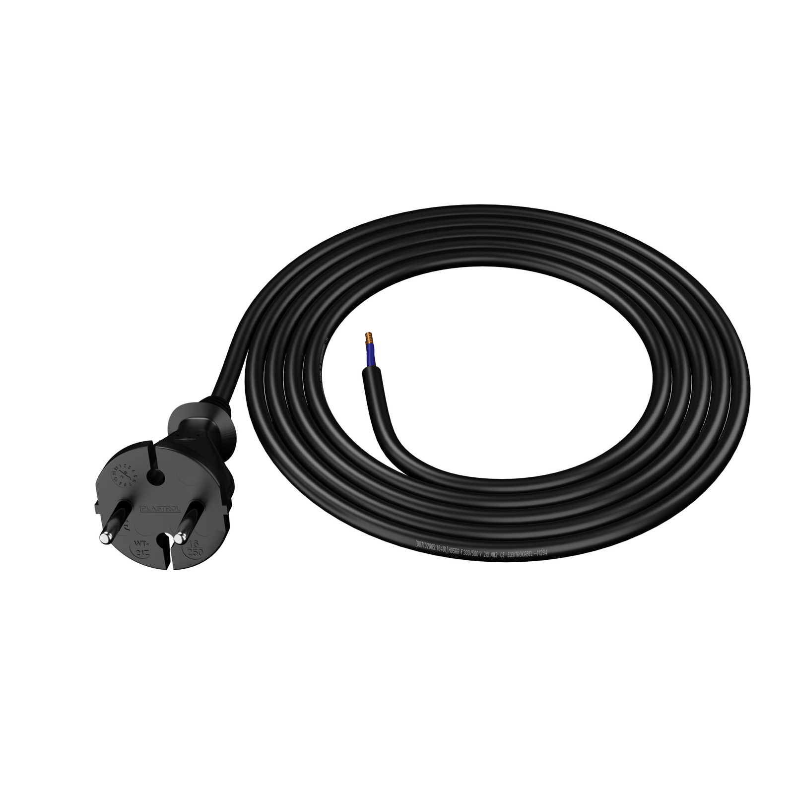 2 M Langes Anschlusskabel Mit Geradem Stecker, 2 X 1,5 Mm² Schwarzes Gummikabel