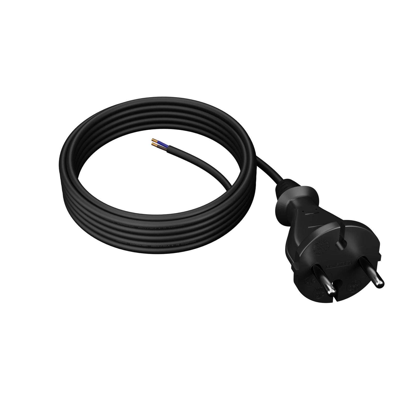 Gummistromkabel Mit Geradem Stecker, 5 M, 2 X 1 Mm², Typ E, 16 A, H07rn-f