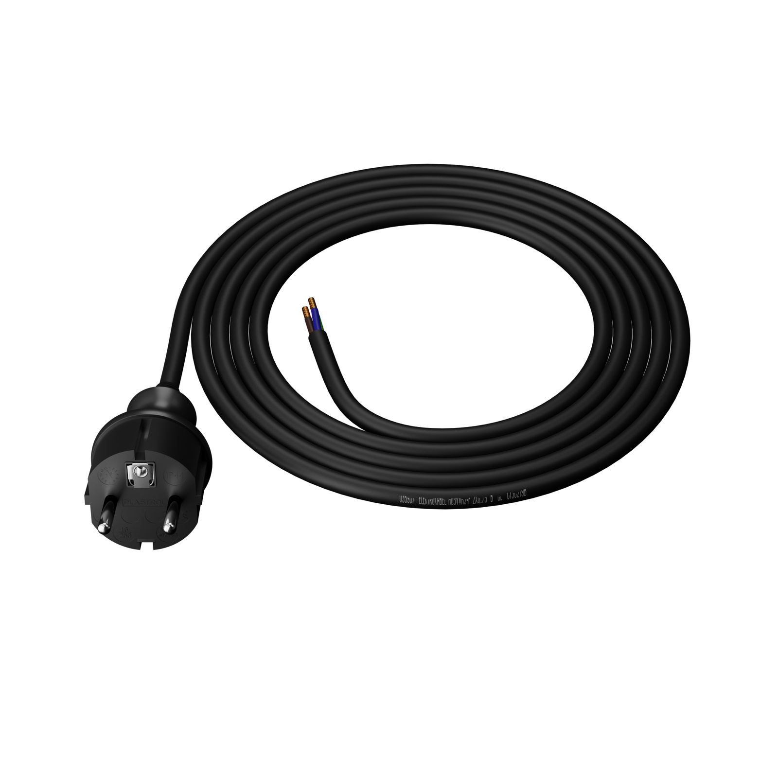 Gummistromkabel Mit Geradem Stecker, 2 M, 3 X 1,5 Mm², 16 A, Ip44, Schwarz