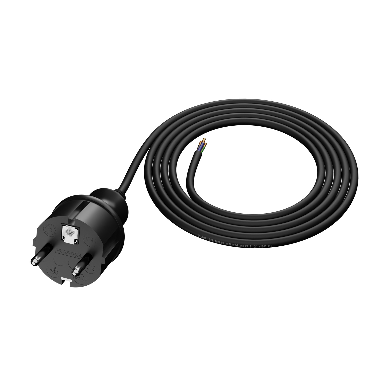 Netzkabel Mit Geradem Stecker, 2 M, 3 X 1 Mm², 16 A, Gummi, Ip44