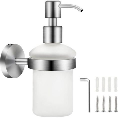 Wandseifenspender Aus Mattiertem Glas, 200 Ml – Edelstahl – Wandbefestigung Für Duschgel Und Flüssigseife – Transparente Flasche