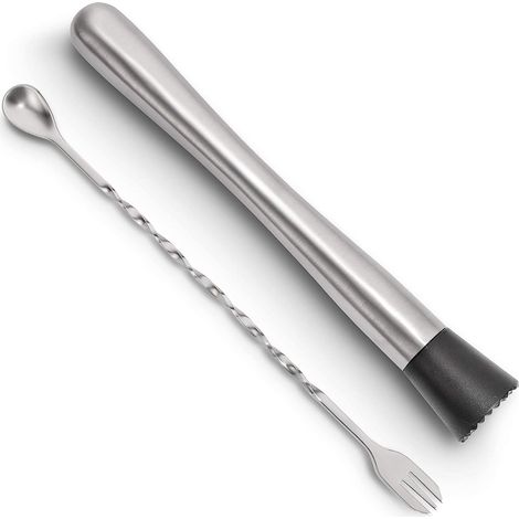 Cocktail Stirrer - 10 Inch Stainless Steel Mixing Spoon With Nylon Crushing Head - Bar Tool For Stirring Mashing And Layering - 1 Piece