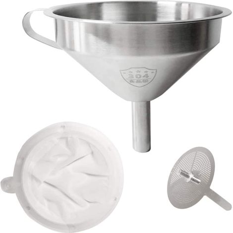 Entonnoir En Acier Inoxydable - 304 Food Grade - Avec Passoire Nylon 300 Mesh - Pour Liquides Poudres Et Ingrédients Solides - Lot De 3