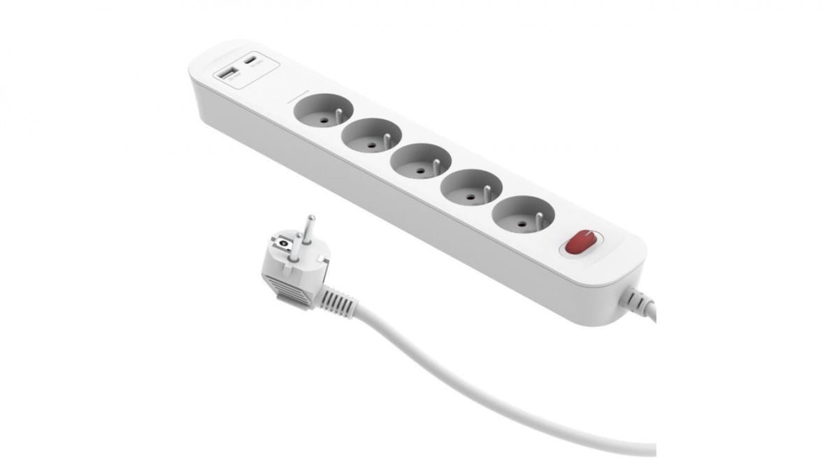 Pd20 Schnelllade-verlängerungskabel, 5-fach Steckdose Mit Schalter + 2x Usb (a+c), 1,4 M Lang, Weiß / 34097