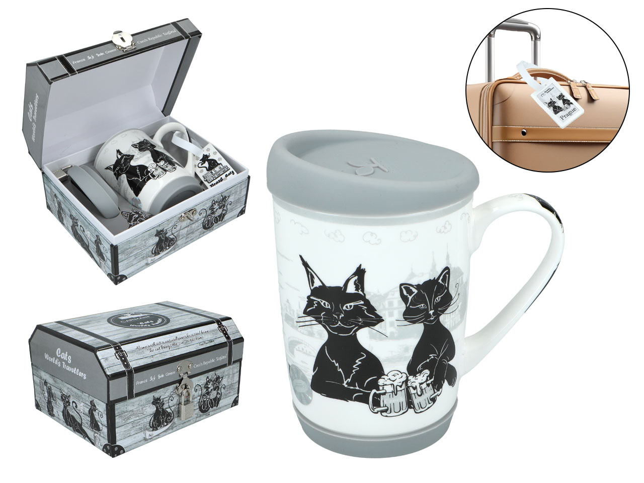 Porzellanbecher Für Kaffee, Tee, Reisefreudige Katzen, Prag, Katzen, Carmani