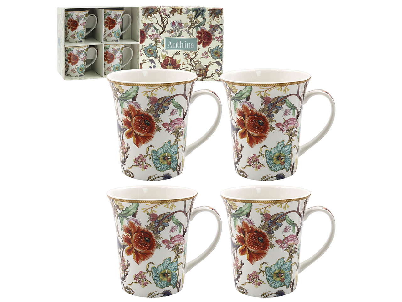4er-set Anthina Porzellantassen Kaffee- Und Tee-geschenkset