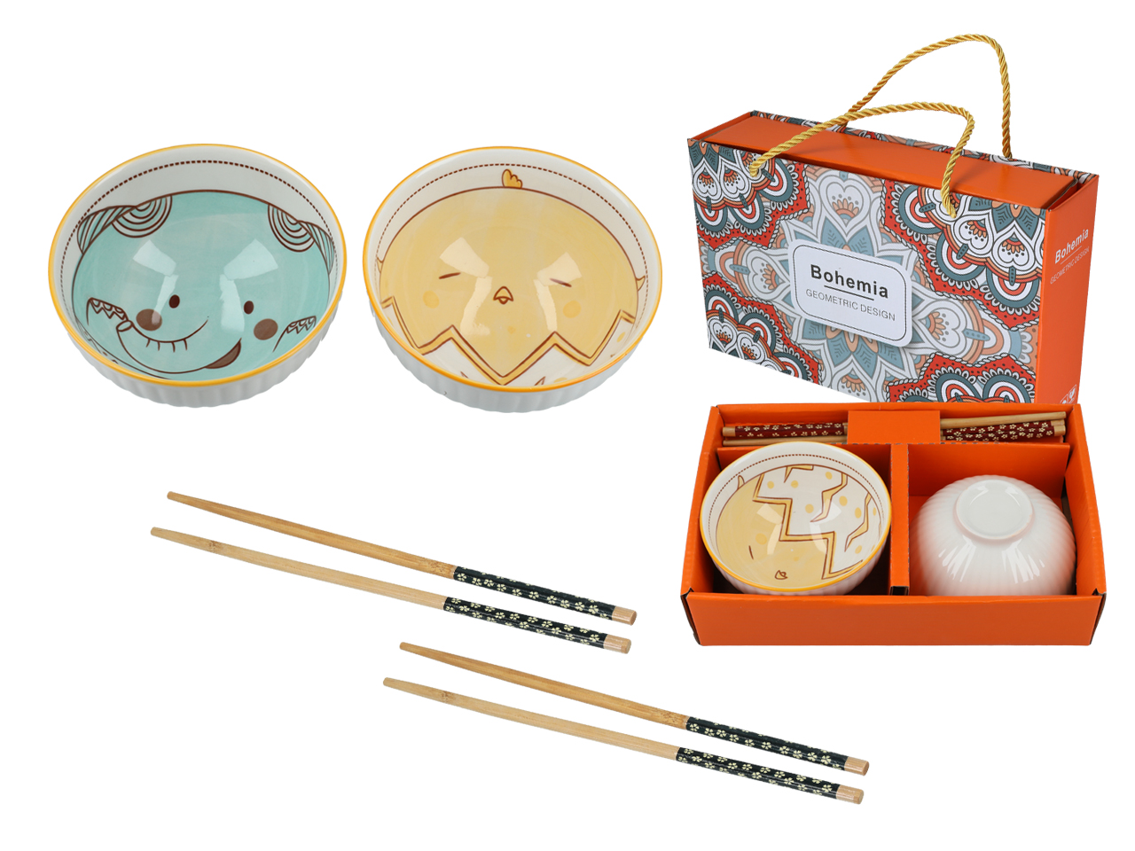 Set Mit 2 Schüsseln Für Ramen-reis, Essstäbchen, Asiatische Küche, Porzellan