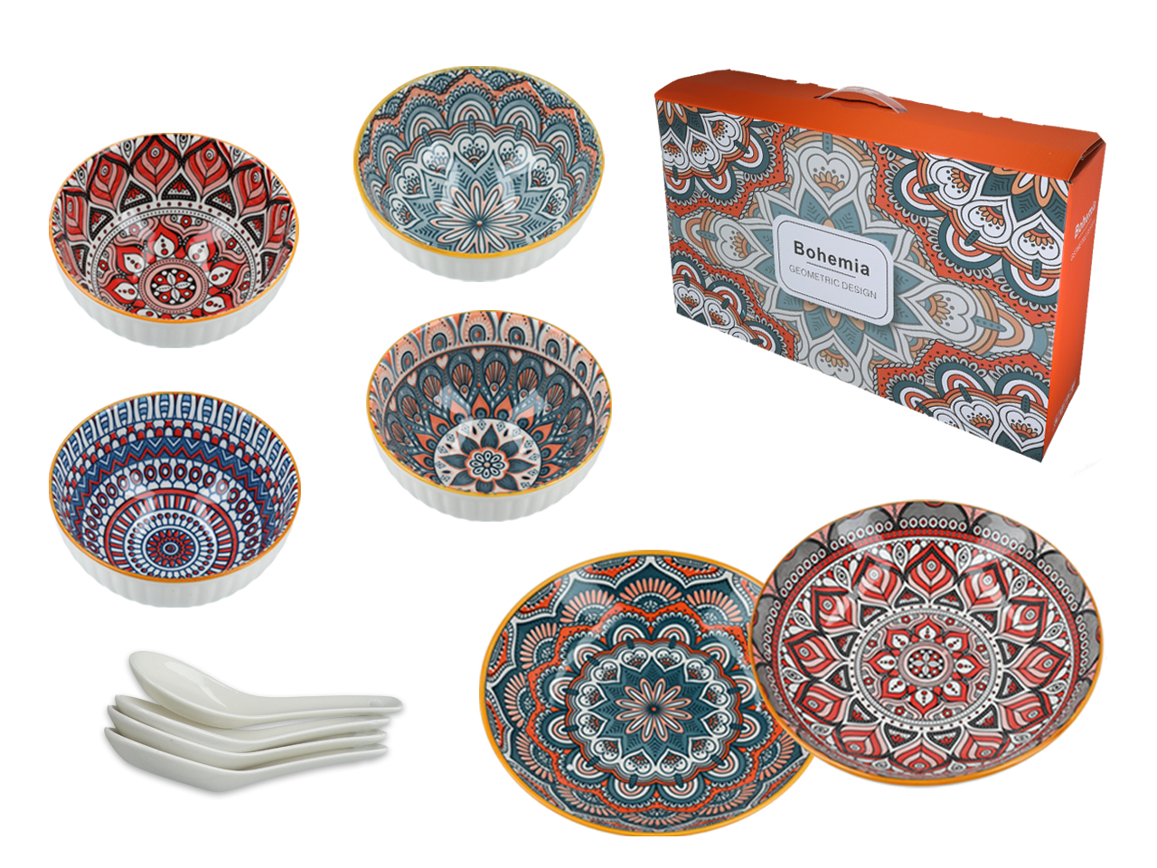 4er-set Schüsseln Mit Löffeln, 2 Teller, Ramen, Reis, Asiatische Küche, Zuhause