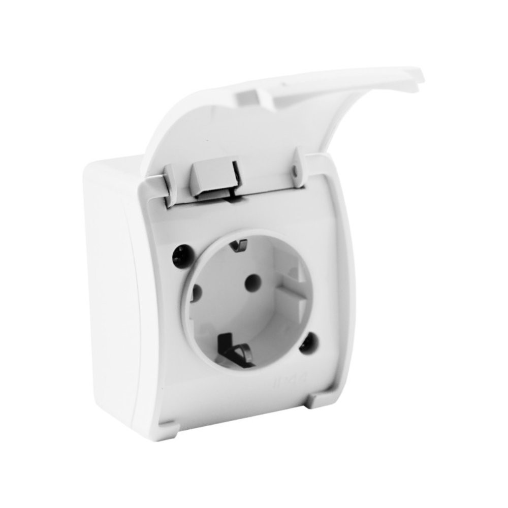 Einzelne Aufputzsteckdose, Hermetisch Ip44, Schuko, Mit Klappe, Weiß