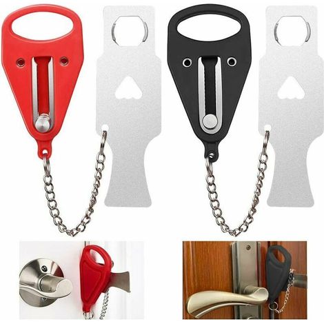 2 Pcs Serrure De Porte Portable Verrou De Sécurité Durable Avec Sac De Rangement Serrure De Voyage Antivol Sécurité Supplémentaire Pour Airbnb Hôtel Appartement Voyages Maison - Rouge & Noir