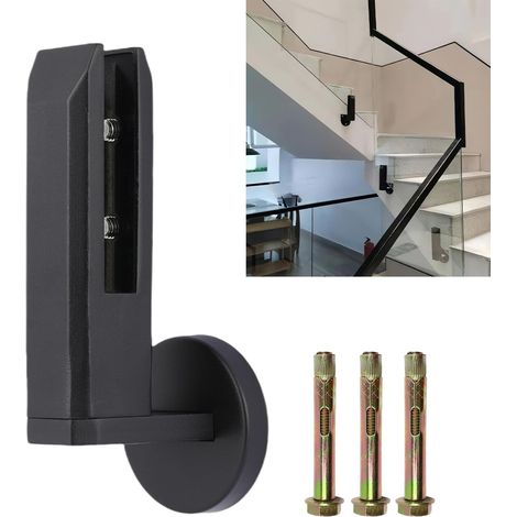 Heavy Glass Railing Clip, Stainless Steel Pool Glass Fence Bracket, L Fixing Clamp For Handrail Glass, Balcony, Stair Railing (1, Black)