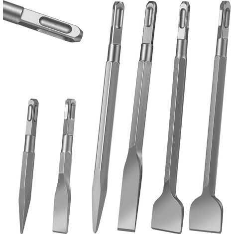 6 Pieces Sds Plus Chisel, 2 Pointed Chisels + 2 Flat Chisels + 2 Wide Chisels, Hot Tempered, Strong And Durable, Suitable For Masonry, Concrete, Natural Stone