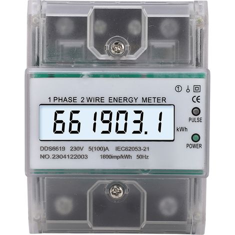 Digital Energy Meter 1 Phase 2 Wire Kwh Electricity Wattmeter Din Rail Backlight Lcd Display 230vac 5(100)a