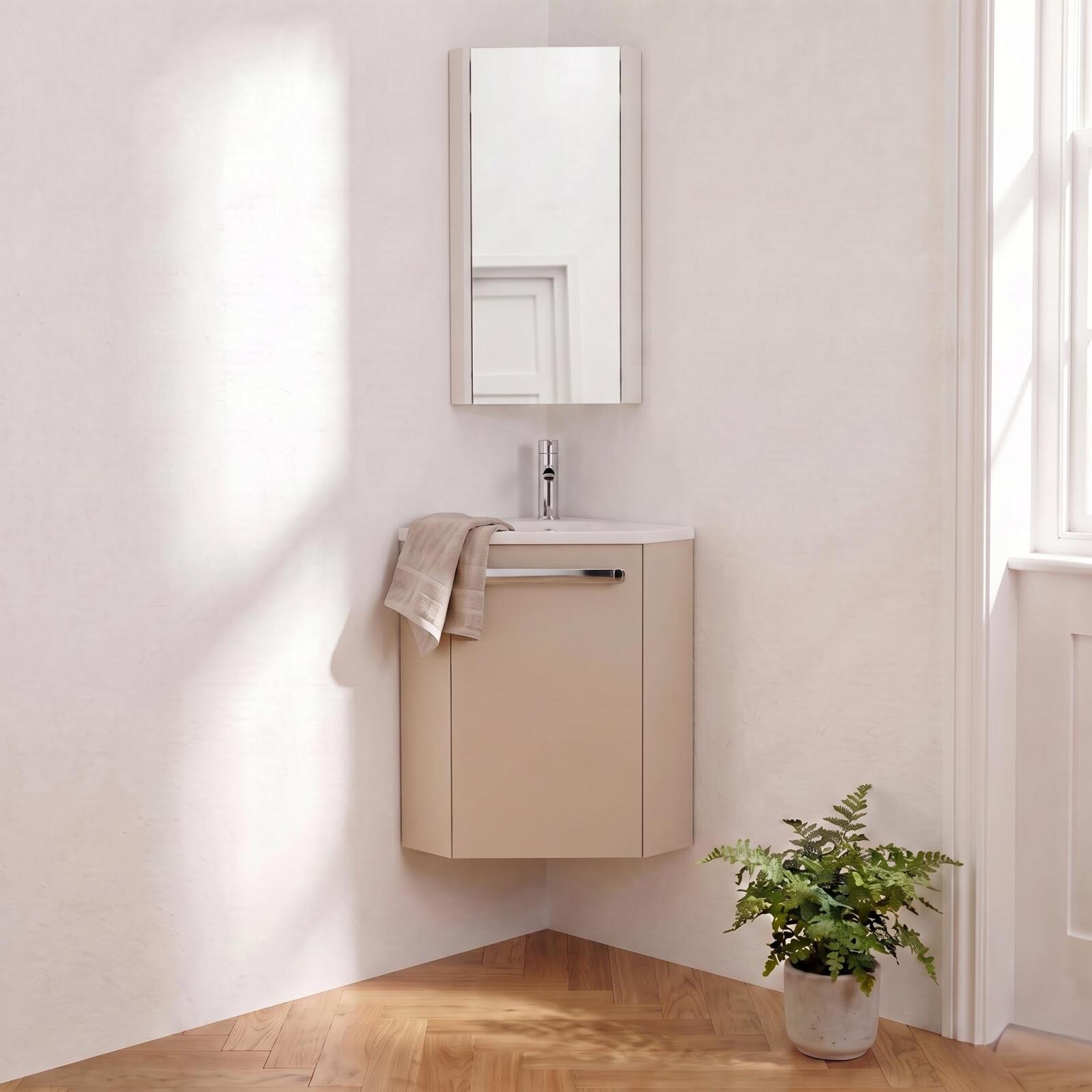 Ensemble Lave-mains Angle Suspendu Skino Avec Robinet Et Armoire D'Angle