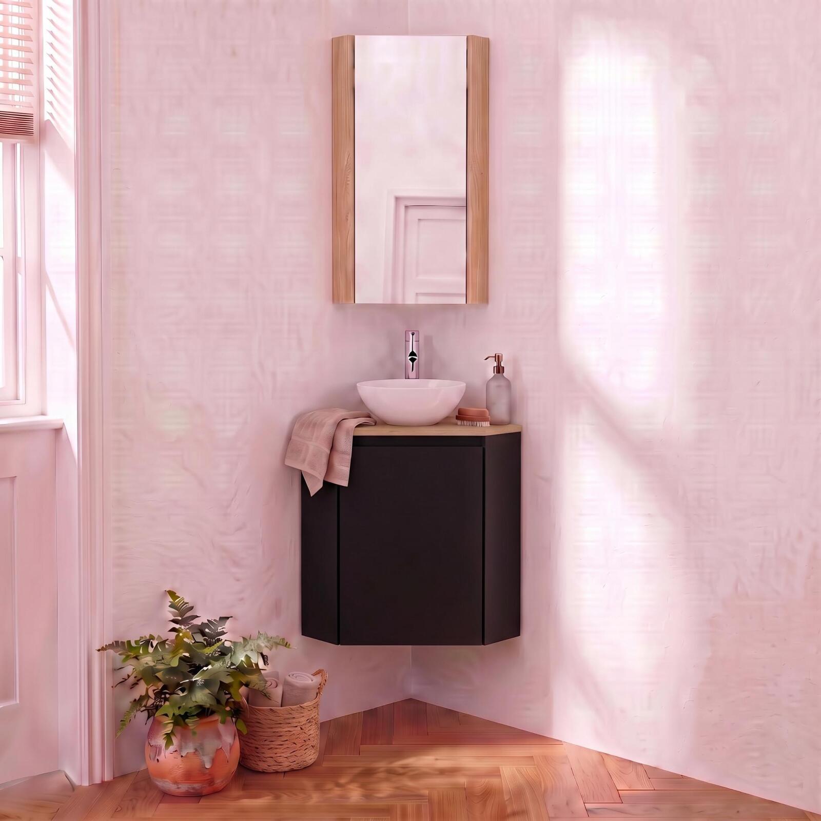 Ensemble Lave-mains Sorrento D'Angle Avec Vasque, Robinet Et Armoire De Toilette