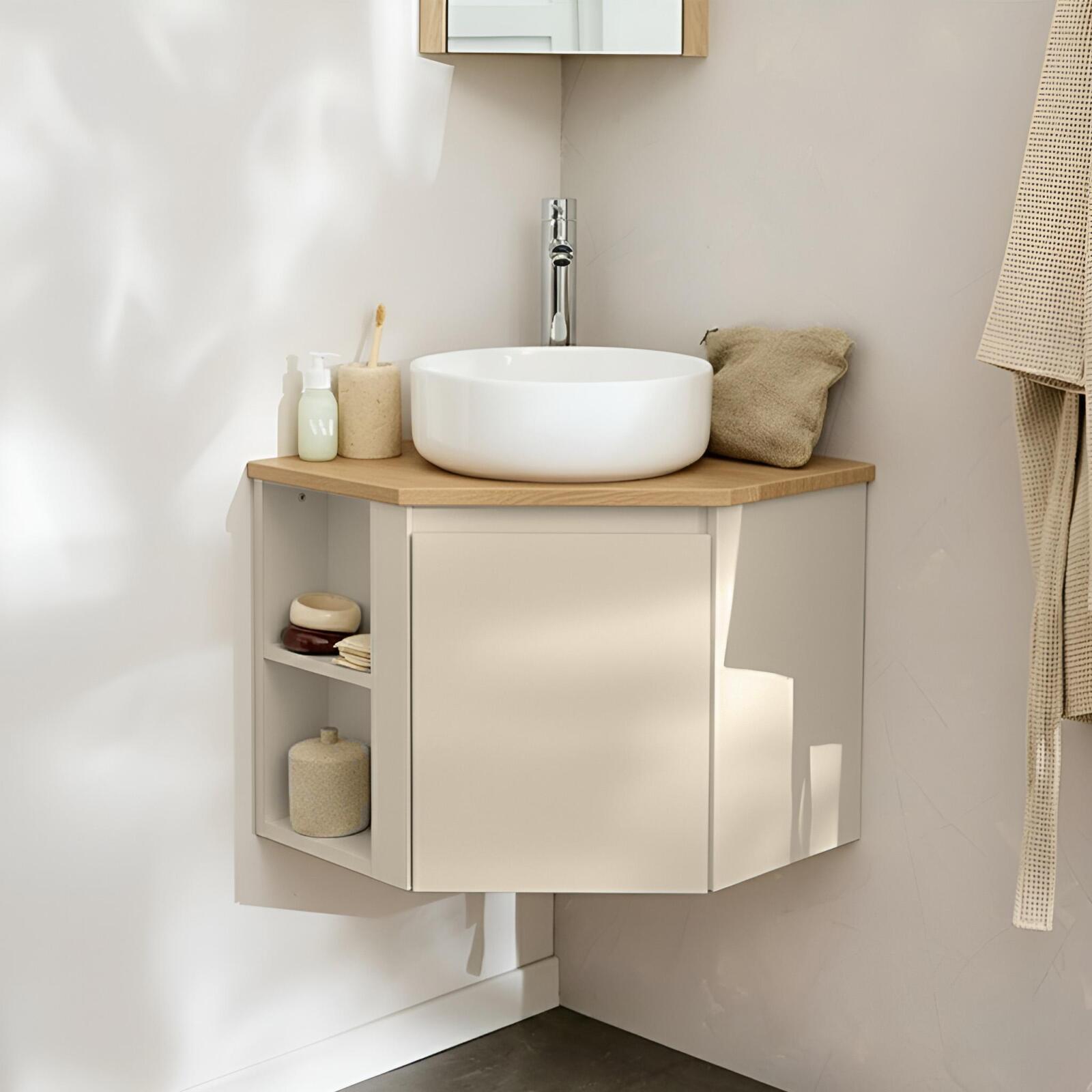 Meuble Sous Vasque D'Angle Sorrento Avec Vasque Blanche Et Robinet