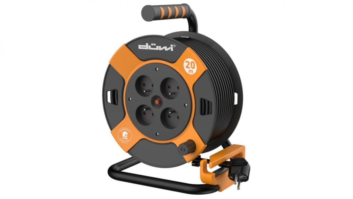 Kabeltrommel, 4-fach, H05vv-f 3g1.0, 20 M, Orange-schwarz / 24620