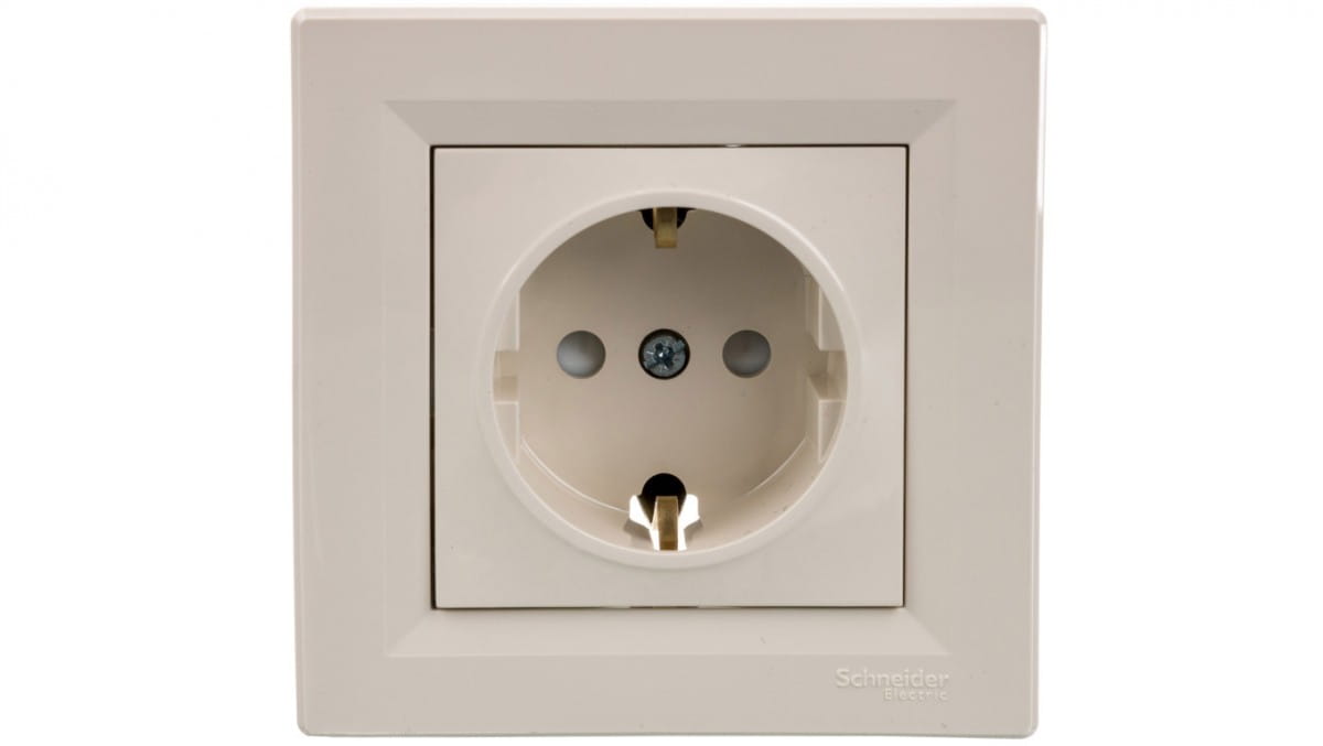 Asfora Einzelsteckdose Schuko Mit Jalousien, Cremefarben, Mit Rahmen Eph2900223