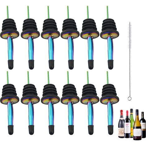 Bottle Pourer - Stainless Steel Liquor Pour Spout - Leak Proof - Fits Bottle Neck 22 Mm - 12 Pack With Cleaning Brush