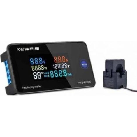 Voltmeter Digital - 50 À 300 V Ac - 0 À 100 A - Écran Lcd Couleur - Fonction Réinitialisation - Mesure Puissance Énergie Courant Température - 1 Pièce
