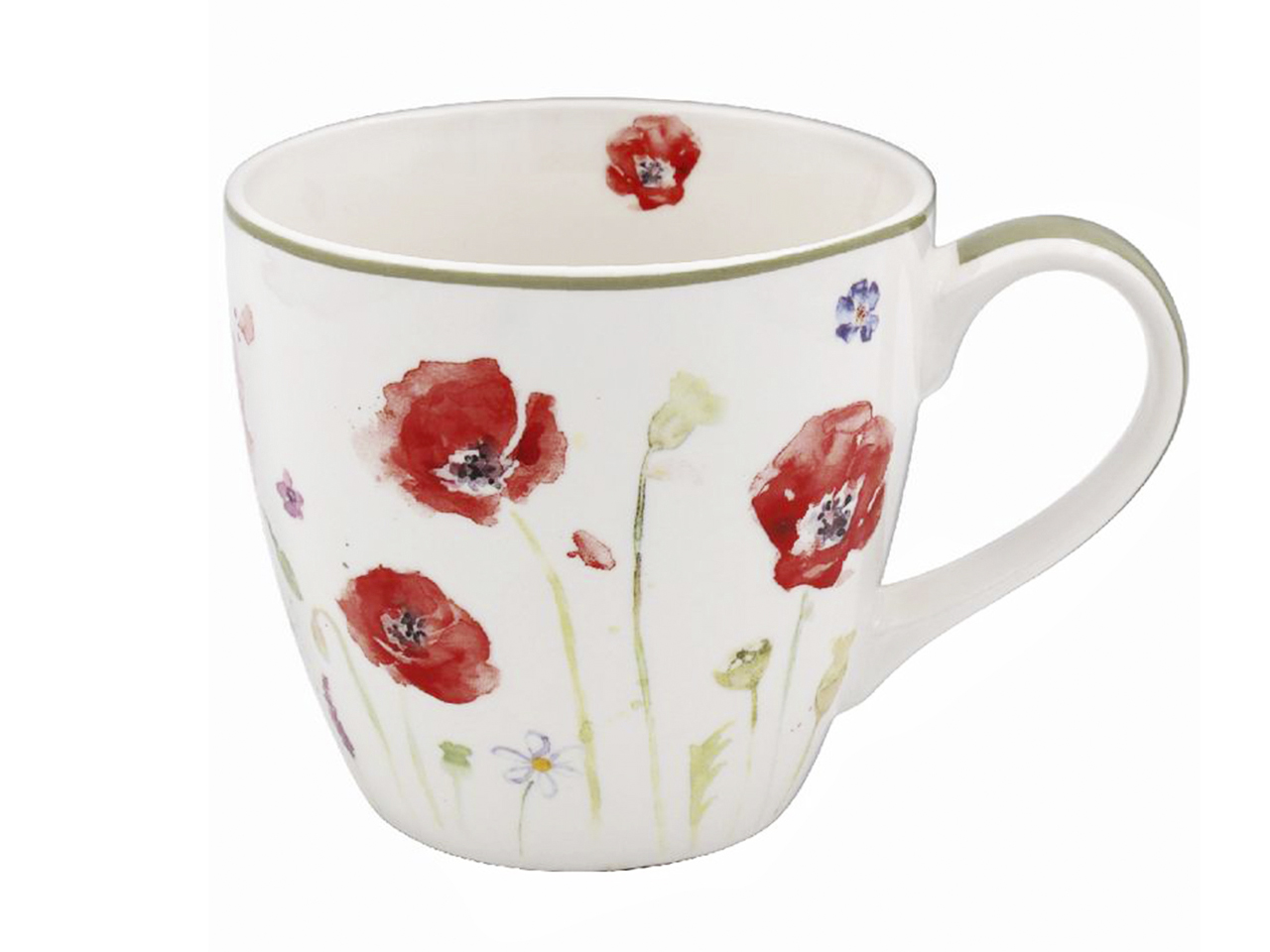 Porzellanbecher Mit Mohnblumenmuster, Ideal Für Kaffee Und Tee.