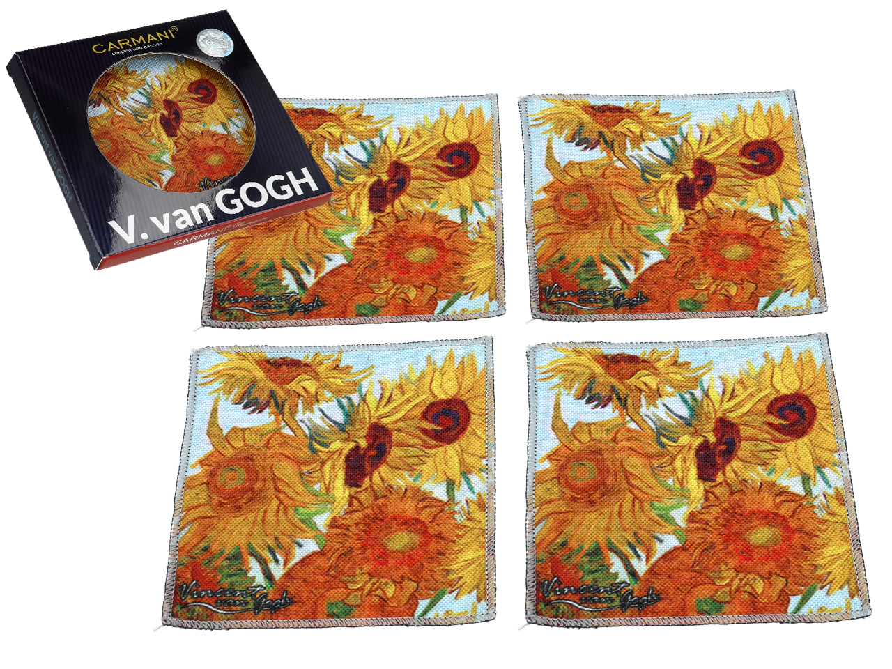 Set Mit 4 Untersetzern, Pod-becher, Sonnenblumen, Vincent Van Gogh, Korken