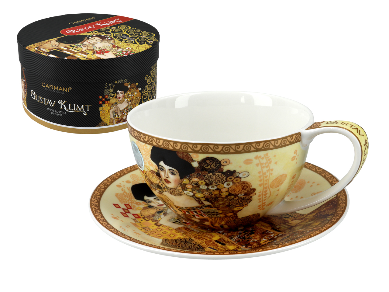 Tasse Und Untertasse Gustav Klimt Adela, Cremefarbenes Porzellan, Geschenk