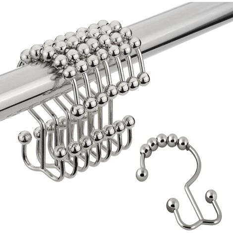 Hooks Et Anneaux De Douche, 12 Pièces, Nickel, Métal Résistant À La Rouille, Pour Rideaux De Bain, Glisseurs Doubles