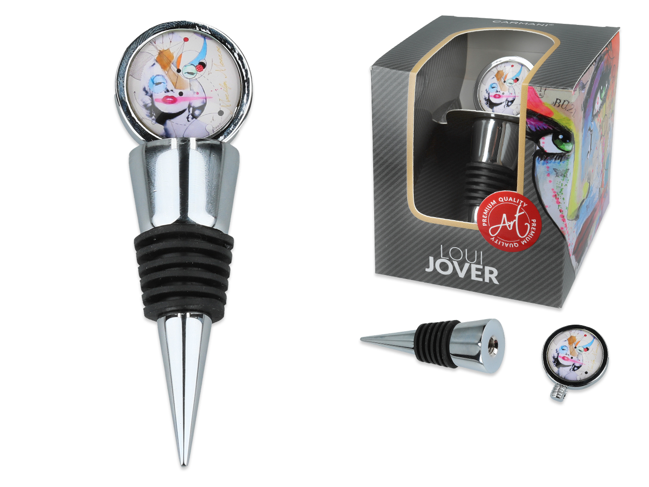 Dekorativer Weinverschluss Von Loujover, Grafisch Gestalteter Flaschenverschluss Aus Glas