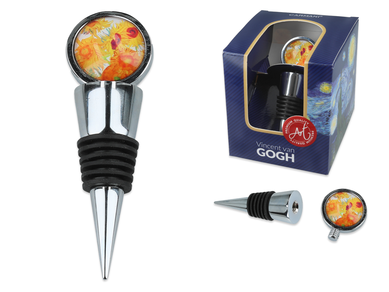 Dekorativer Weinverschluss Mit Sonnenblumenmotiv, Van-gogh-flaschenverschluss, Dekoratives Glas