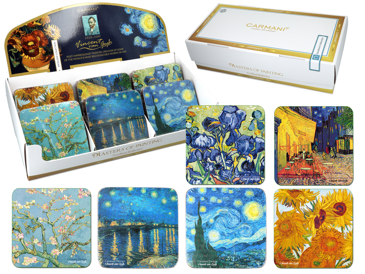 Präsentation Von 36 Korkuntersetzern Mit Van-gogh-motiven, Gemischte Muster, Set