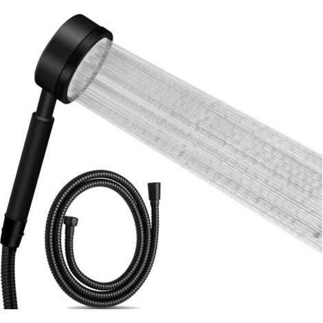 High Pressure Shower Head With 1.5m Hose, 304 Stainless Steel Water Saving Shower Head Easy Installation And Cleaning - Black
