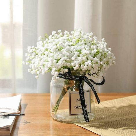 12pcs Babys Breath Artificial Fake Flowers Bouquet Gypsophila Bulk Flower In White For Wedding Crown Home Party Garden Decoration