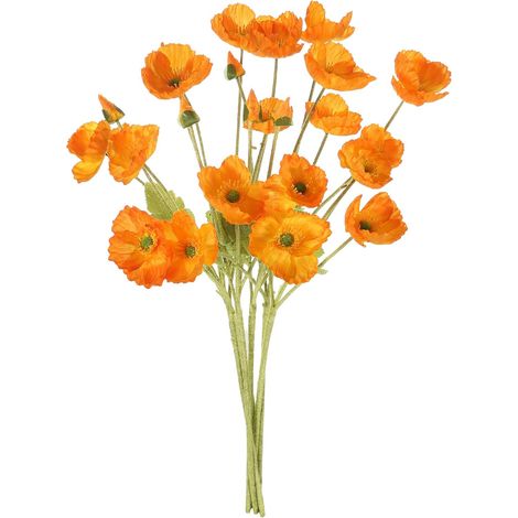 6pcs Artificial Poppy Flowers With Flocking Long Stems Fake Silk Corn Poppy Flower Bouquet For Wedding Party Home Office Table Centerpiece Decoration, Orange