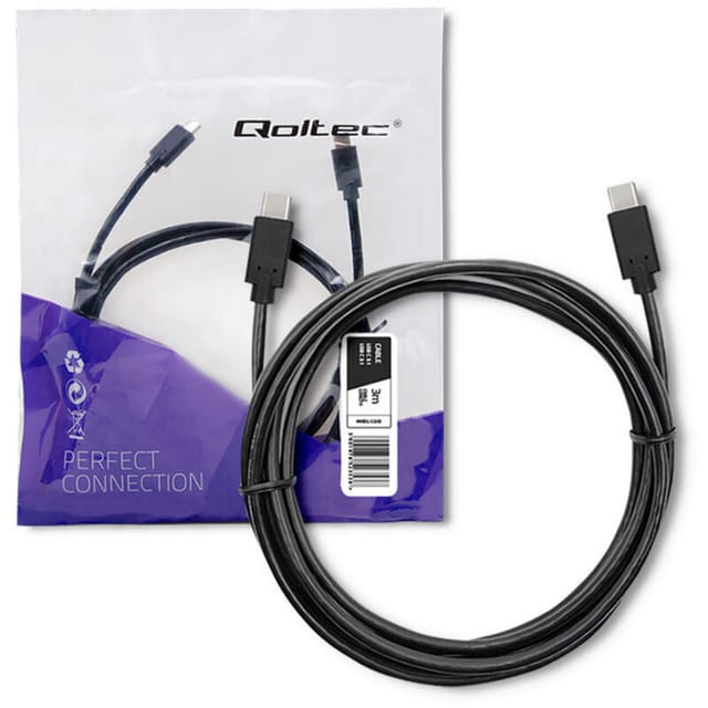 Qoltec USB 3.1 Typ C Steckerkabel USB 3.1 Typ C Stecker 3 m Schwarz