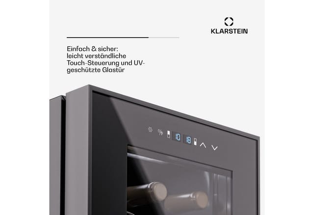 Klarstein - Freistehender Weinkühlschrank 2 Zonen, Getränkekühlschrank Klein, Kleiner Weinschrank, Wein-Kühlschrank Klein mit Glastür, Indoor/Outdoor