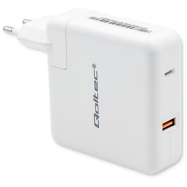 Qoltec GaN FAST Ladegerät 108W 5-20V 3-4,7A USB C Laptop Smartphone Weiß