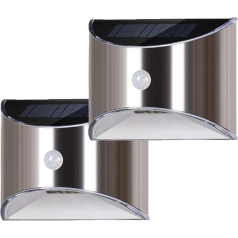 Applique Murale Solaire Led Pour Jardin, Terrasse, Allée, Clôture, Escaliers, Éclairage Extérieur Étanche En Acier Inoxydable Avec Détecteur De Mouvement, Blanc Froid