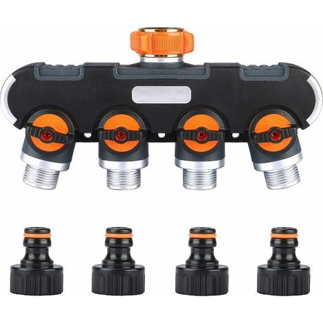 Distributeur 4 Voies, Séparateur De Tuyau, Débit D'Eau Réglable Et Verrouillable Distributeur Pour L'Irrigation Du Jardin 3/4'' Connecteur