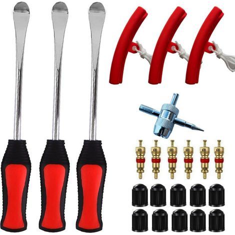 Démonte Pneu 23 Costumes, 3 Leviers De Pneus, 3 Pièces De Protection De Jante De Roue Kit D'Outils 10 Bouchons De Valve De Pneu Et Capuchons Pour Moto Vélo