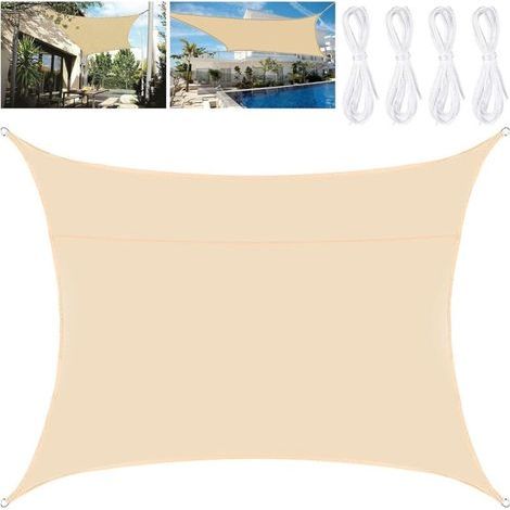 Voile D'Ombrage Rectangulaire 2 X 3 M, Imperméable, Résistante Aux Uv, Pour Terrasse Et Jardin, En Corde, Jaune Riz.