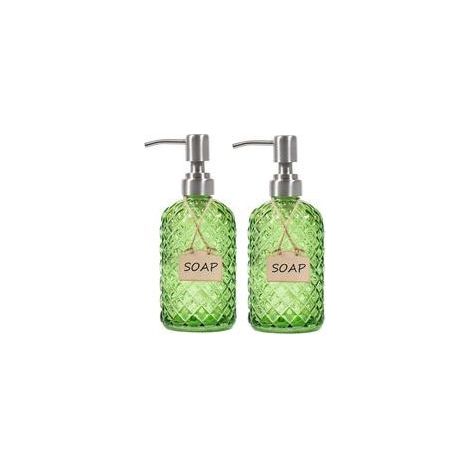 Lot De 2 Distributeurs De Savon En Verre Design Élégant Avec Pompe Acier Inoxydable 304, Antirouille, Pour Cuisine Et Salle De Bain