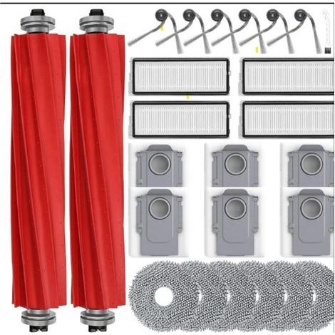 26 Accessoires De Rechange Pour Aspirateur Robot Laveur Roborock Qv 35a / Qv 35s / Qr 798 / Qr 598 : 6 Sacs À Poussière, 6 Serpillères, 6 Brosses Latérales, 4 Filtres Hepa Et 2 Brosses Principales.