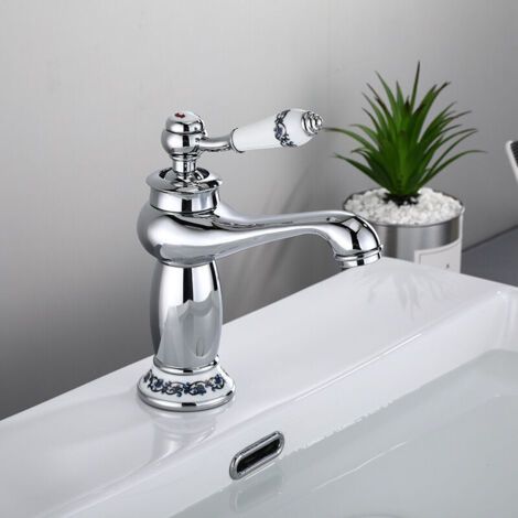 Mitigeur Lavabo De Salle De Bain Haute Classique En Laiton, Design Elégant Robinet Lavabo, Haut Poignée En Céramique Pour Salle De Bain Avec Eau Chaude Et Froide (argent)