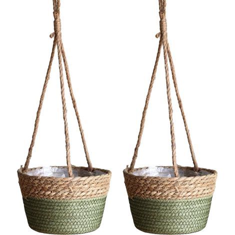 (20 Cm Maskintillverkad Grön Korg) 2 St Rottingblomkorg Hängande Korg Hängande Kruka Grön Rädisa Blomkruka Hamparep Hängande Hängande Vägg