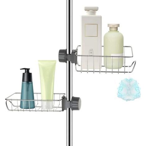 Two Stainless Steel Shower Shelves, No Drilling Required, Telescopic Stainless Steel Bathroom Shelves