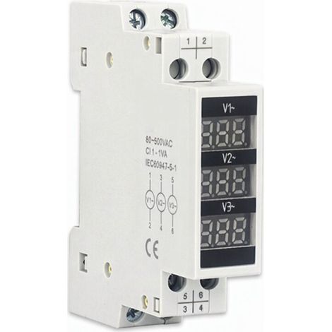 80500v Three Phase 35mm Din Rail Mount Voltage Meter Modular Voltmeter Gauge 3 Led Digital Display Home Household Voltage Meter